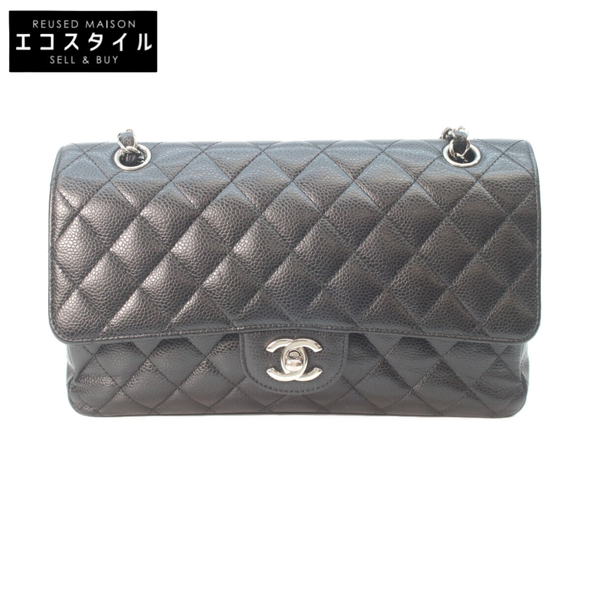 CHANEL 19 A01112 Black Caviar Silver Hardware Double Flap Matelassé 25 Shoulder Bag