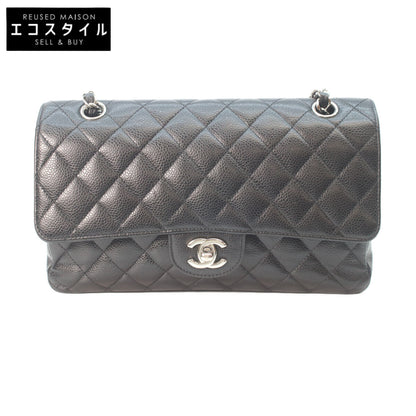 CHANEL 19 A01112 Black Caviar Silver Hardware Double Flap Matelassé 25 Shoulder Bag