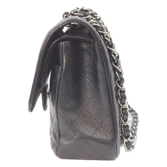 CHANEL 19 A01112 Black Caviar Silver Hardware Double Flap Matelassé 25 Shoulder Bag