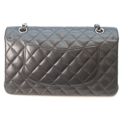 CHANEL 19 A01112 Black Caviar Silver Hardware Double Flap Matelassé 25 Shoulder Bag