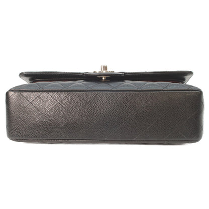 CHANEL 19 A01112 Black Caviar Silver Hardware Double Flap Matelassé 25 Shoulder Bag