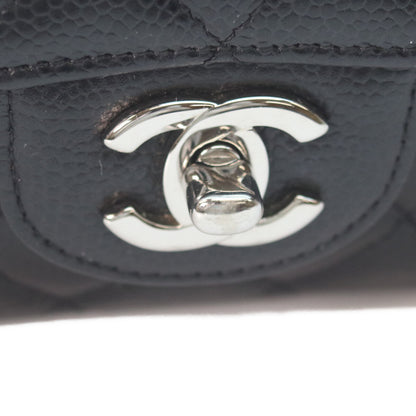 CHANEL 19 A01112 Black Caviar Silver Hardware Double Flap Matelassé 25 Shoulder Bag