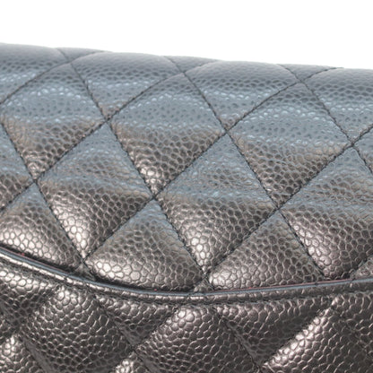 CHANEL 19 A01112 Black Caviar Silver Hardware Double Flap Matelassé 25 Shoulder Bag