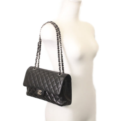 CHANEL 19 A01112 Black Caviar Silver Hardware Double Flap Matelassé 25 Shoulder Bag