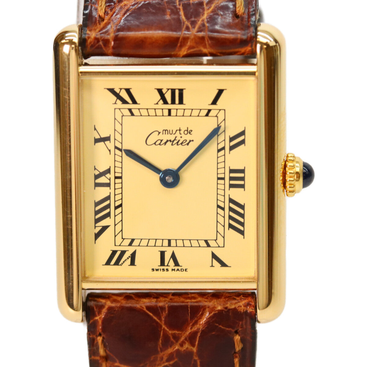 Cartier カルティエ W1002753 90s 925 マストタンクヴェルメイユLM アイボリー文字盤 QZ ブラウン革 腕時計