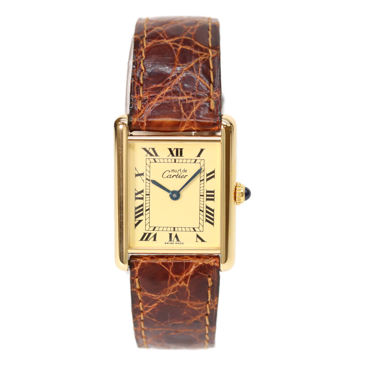 Cartier カルティエ W1002753 90s 925 マストタンクヴェルメイユLM アイボリー文字盤 QZ ブラウン革 腕時計