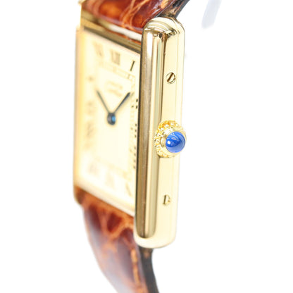 Cartier カルティエ W1002753 90s 925 マストタンクヴェルメイユLM アイボリー文字盤 QZ ブラウン革 腕時計