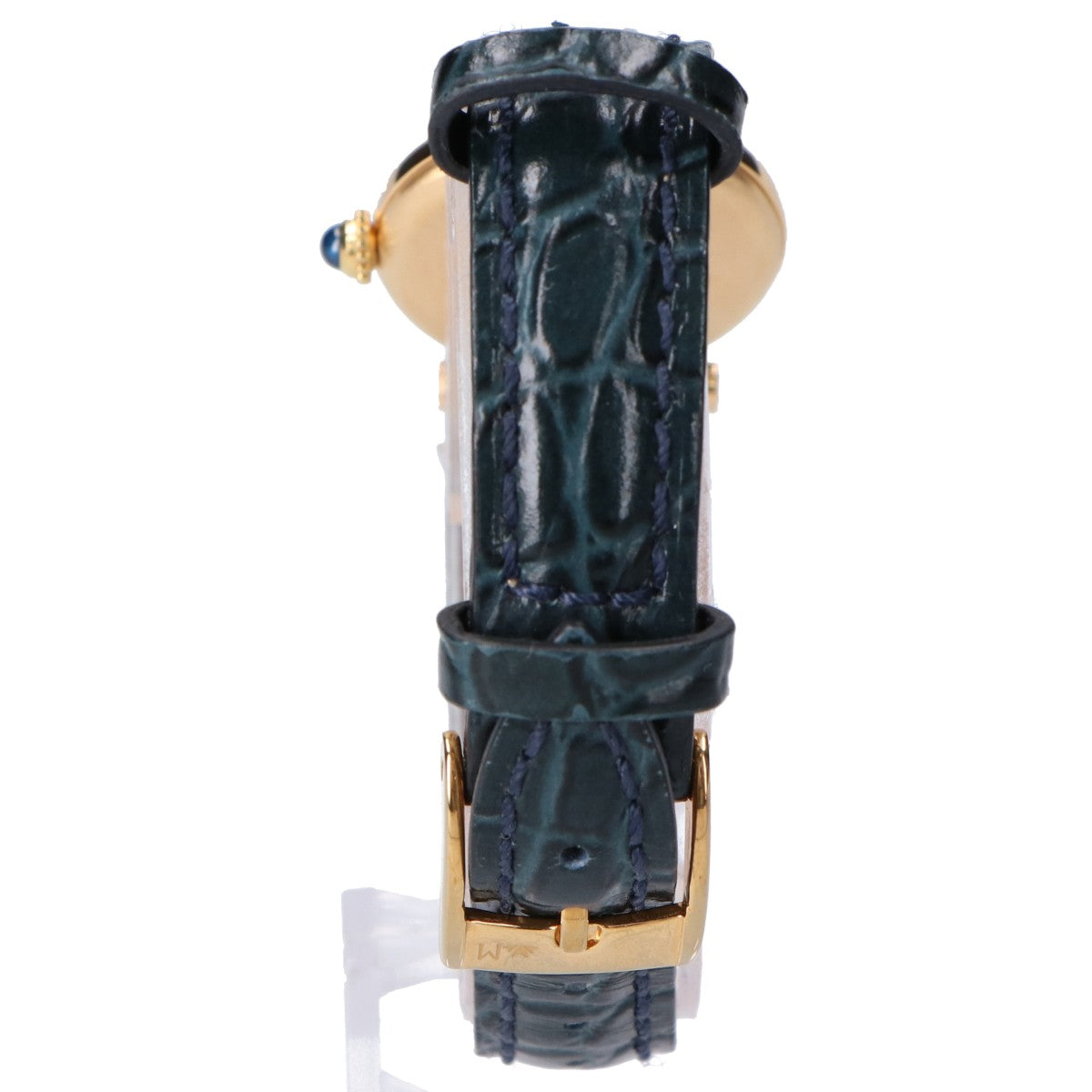 Cartier カルティエ 80-90s 仕上げ済み 925 マストヴァンドームヴェルメイユSM センタートリニティ 白文字盤 QZ ネイビー革 腕時計