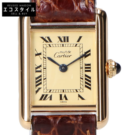 Cartier Must Tank Vermeil SM W1003153 925 Ivory Dial Roman Numerals Quartz Leather Watch (Finished)