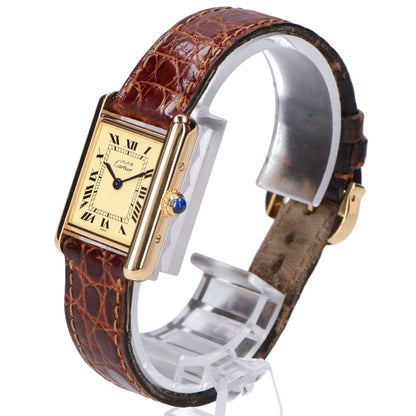 Cartier Must Tank Vermeil SM W1003153 925 Ivory Dial Roman Numerals Quartz Leather Watch (Finished)