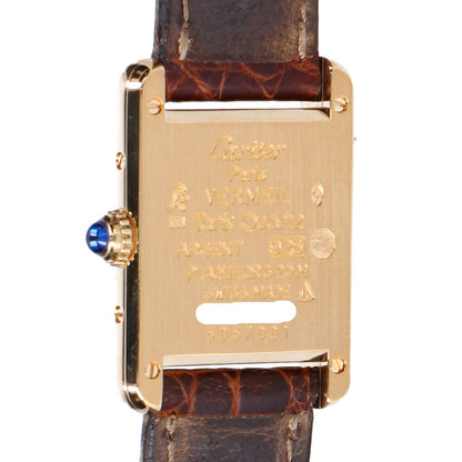 Cartier Must Tank Vermeil SM W1003153 925 Ivory Dial Roman Numerals Quartz Leather Watch (Finished)