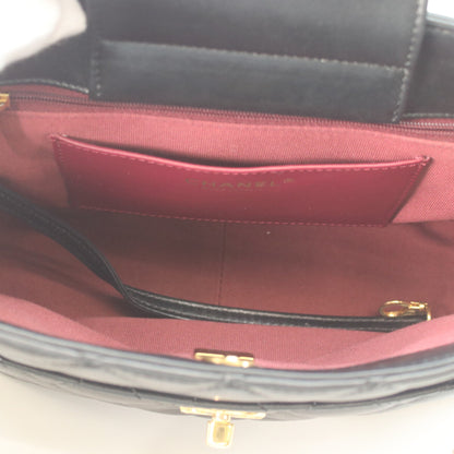 CHANEL AS5215 Black Shiny Lambskin Gold Hardware Small Shopping Tote Tote Bag