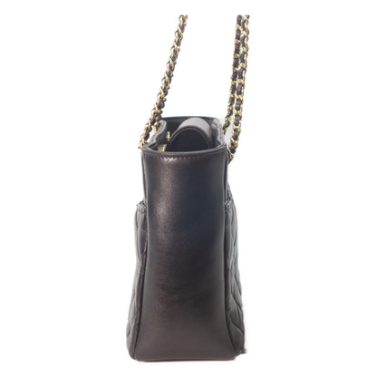 CHANEL AS5215 Black Shiny Lambskin Gold Hardware Small Shopping Tote Tote Bag