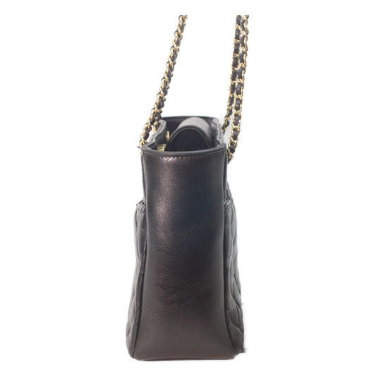CHANEL AS5215 Black Shiny Lambskin Gold Hardware Small Shopping Tote Tote Bag