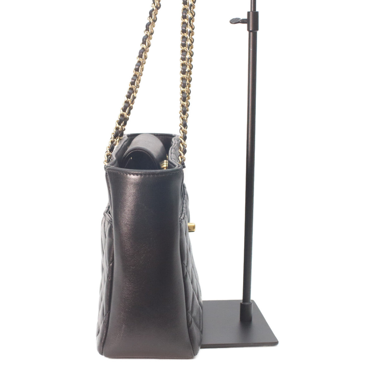 CHANEL AS5215 Black Shiny Lambskin Gold Hardware Small Shopping Tote Tote Bag