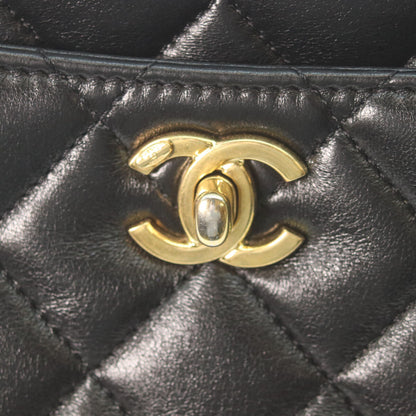 CHANEL AS5215 Black Shiny Lambskin Gold Hardware Small Shopping Tote Tote Bag