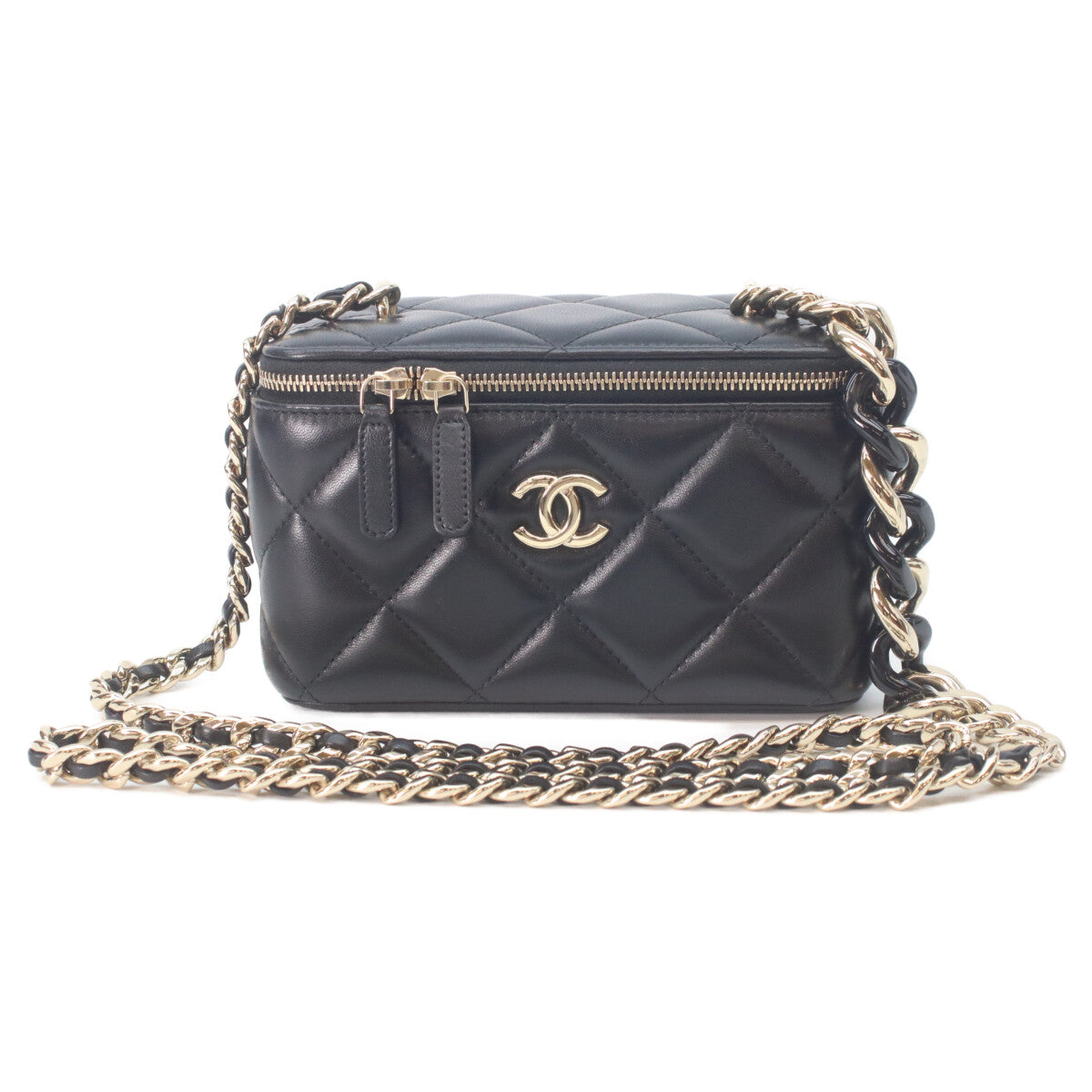 CHANEL Black Lambskin Gold Hardware Big Chain Shoulder Vanity Bag