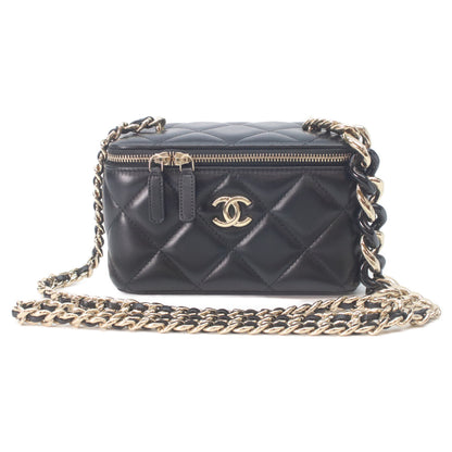 CHANEL Black Lambskin Gold Hardware Big Chain Shoulder Vanity Bag