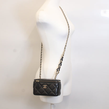 CHANEL Black Lambskin Gold Hardware Big Chain Shoulder Vanity Bag