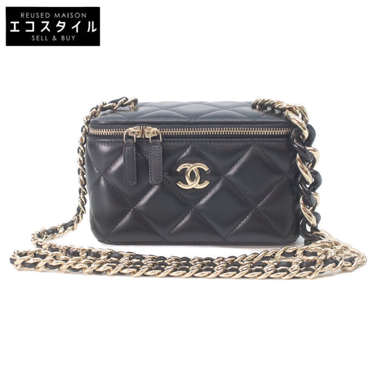 CHANEL 香奈儿 黑色 羊皮 金色五金 大链条 单肩化妆包 单肩包