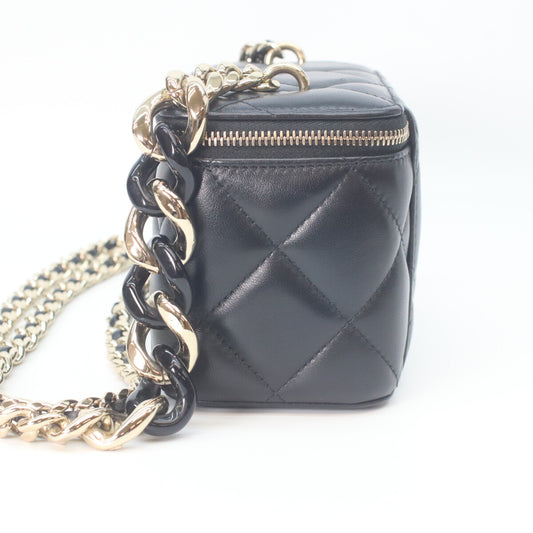 CHANEL Black Lambskin Gold Hardware Big Chain Shoulder Vanity Bag