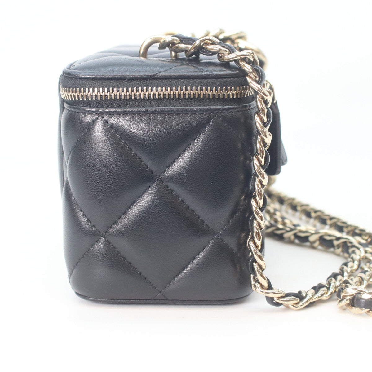 CHANEL Black Lambskin Gold Hardware Big Chain Shoulder Vanity Bag