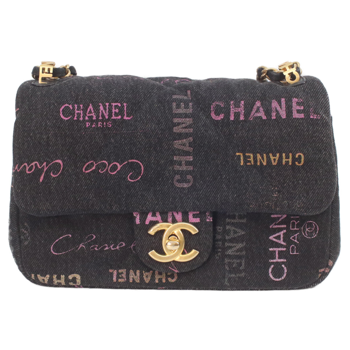 CHANEL シャネル AS3135 黒 プリントデニム ゴールド金具 ミニマトラッセ21 チェーンショルダーバッグ ショルダーバッグ