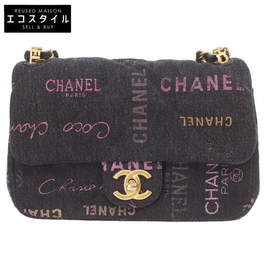 CHANEL Chanel AS3135 Black Printed Denim Gold Hardware Mini Matelasse 21 Chain Shoulder Bag Shoulder Bag