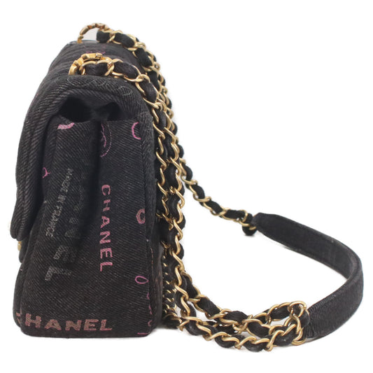 CHANEL Chanel AS3135 Black Printed Denim Gold Hardware Mini Matelasse 21 Chain Shoulder Bag Shoulder Bag