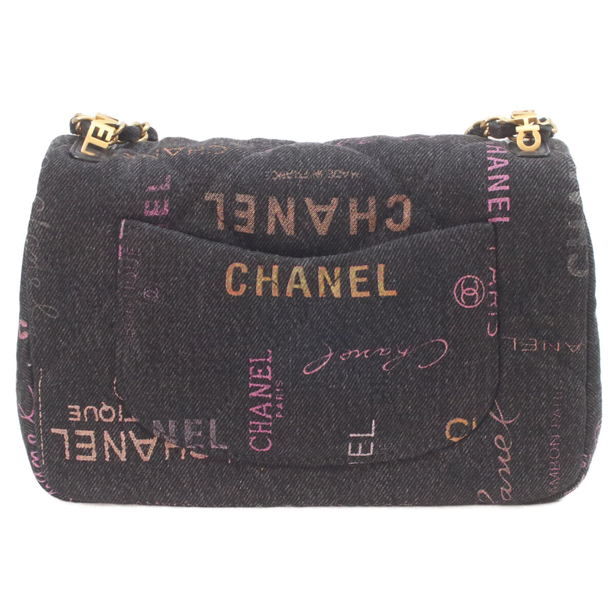 CHANEL シャネル AS3135 黒 プリントデニム ゴールド金具 ミニマトラッセ21 チェーンショルダーバッグ ショルダーバッグ