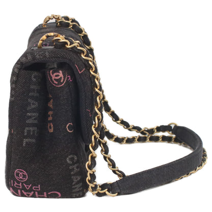 CHANEL シャネル AS3135 黒 プリントデニム ゴールド金具 ミニマトラッセ21 チェーンショルダーバッグ ショルダーバッグ