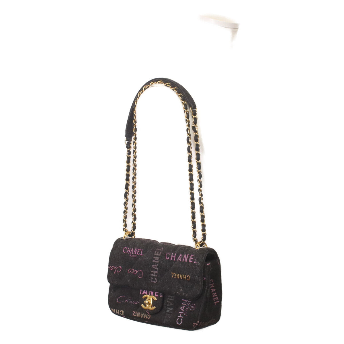 CHANEL シャネル AS3135 黒 プリントデニム ゴールド金具 ミニマトラッセ21 チェーンショルダーバッグ ショルダーバッグ