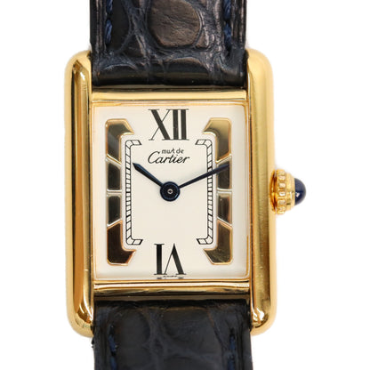 Cartier カルティエ 82-95s 925 トリニティ文字盤 マストタンクSM ヴェルメイユ 革 QZ 腕時計