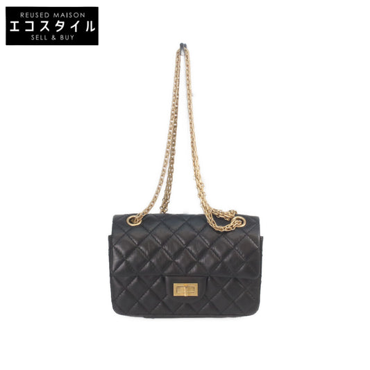 CHANEL AS0874 Black Vintage Calfskin Gold Hardware Matelasse 2.55 Mini Chain Shoulder Bag