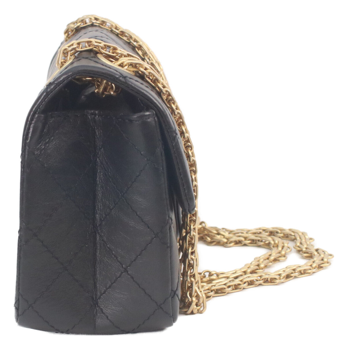 CHANEL 香奈儿 AS0874 黑色 复古小牛皮 金色五金 菱格纹 2.55 迷你链条包 单肩包
