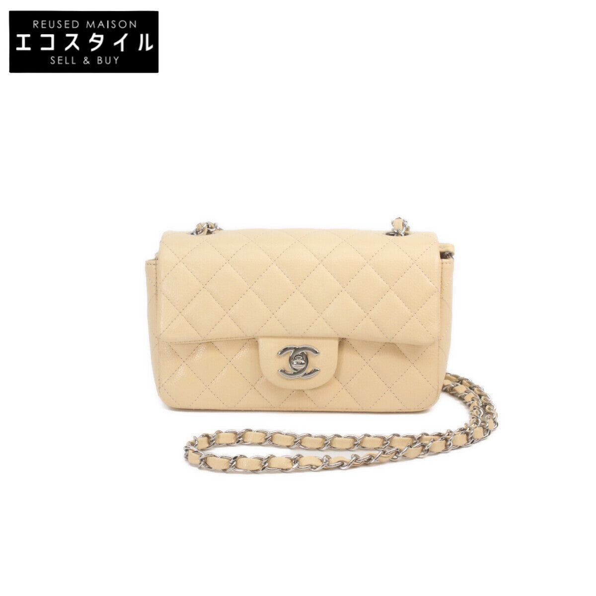 CHANEL 19 A69900 Beige Caviar Silver Hardware Mini Matelasse 20 Shoulder Bag
