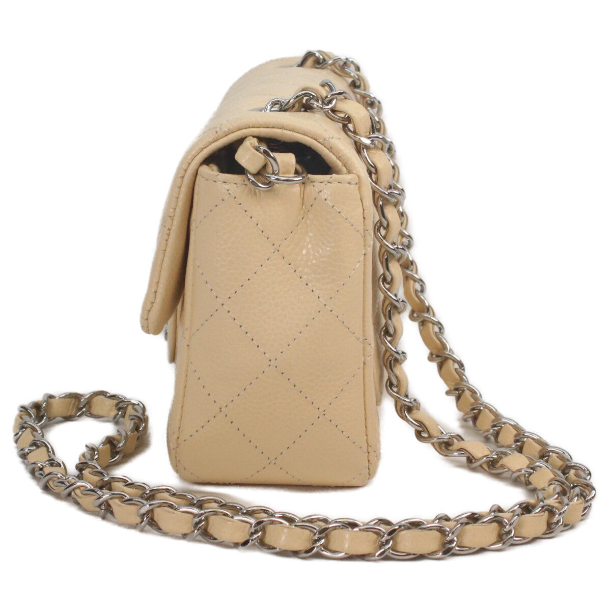 CHANEL 19 A69900 Beige Caviar Silver Hardware Mini Matelasse 20 Shoulder Bag