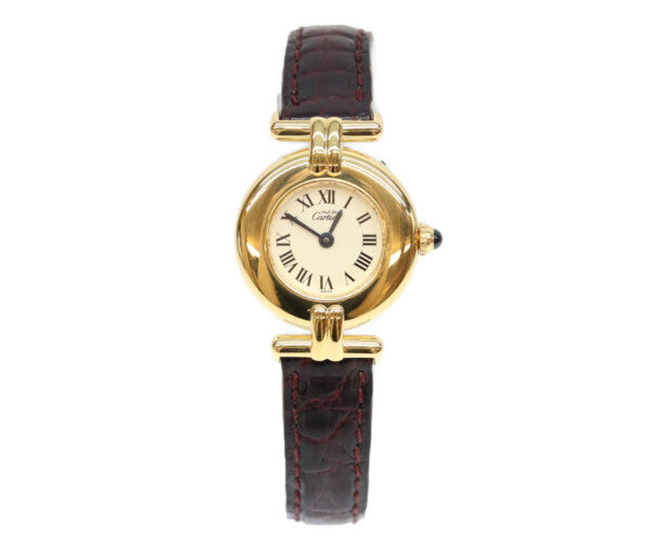 Cartier カルティエ 80-90s W1000654 925 マストコリゼヴェルメイユSM アイボリーローマ文字盤 QZ 革 腕時計