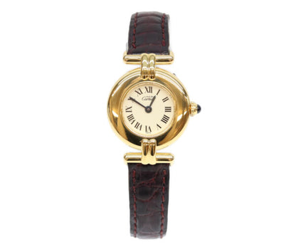 Cartier カルティエ 80-90s W1000654 925 マストコリゼヴェルメイユSM アイボリーローマ文字盤 QZ 革 腕時計