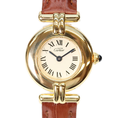 Cartier カルティエ 80-90s W1000654 925 マストコリゼヴェルメイユSM アイボリーローマ文字盤 QZ 革 腕時計