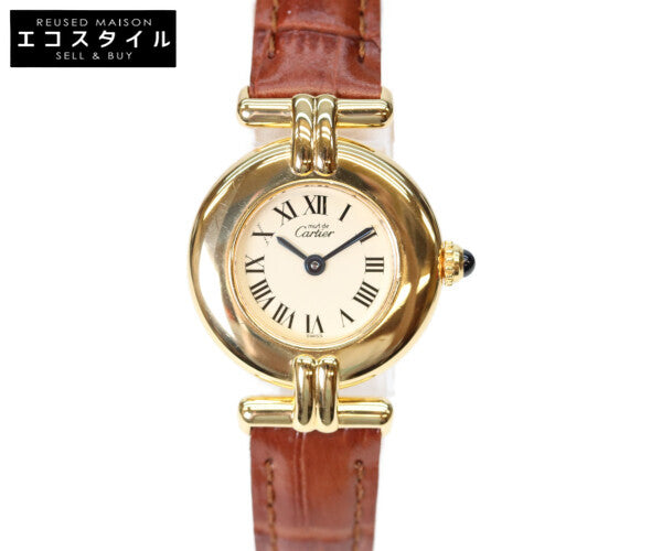 Cartier カルティエ 80-90s W1000654 925 マストコリゼヴェルメイユSM アイボリーローマ文字盤 QZ 革 腕時計