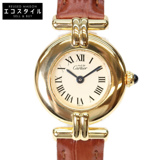 Cartier カルティエ 80-90s W1000654 925 マストコリゼヴェルメイユSM アイボリーローマ文字盤 QZ 革 腕時計