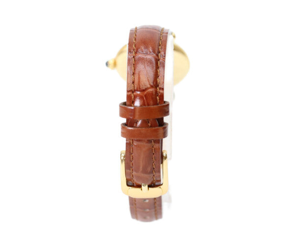 Cartier カルティエ 80-90s W1000654 925 マストコリゼヴェルメイユSM アイボリーローマ文字盤 QZ 革 腕時計