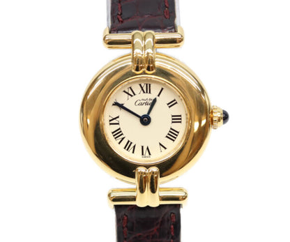 Cartier カルティエ 80-90s W1000654 925 マストコリゼヴェルメイユSM アイボリーローマ文字盤 QZ 革 腕時計