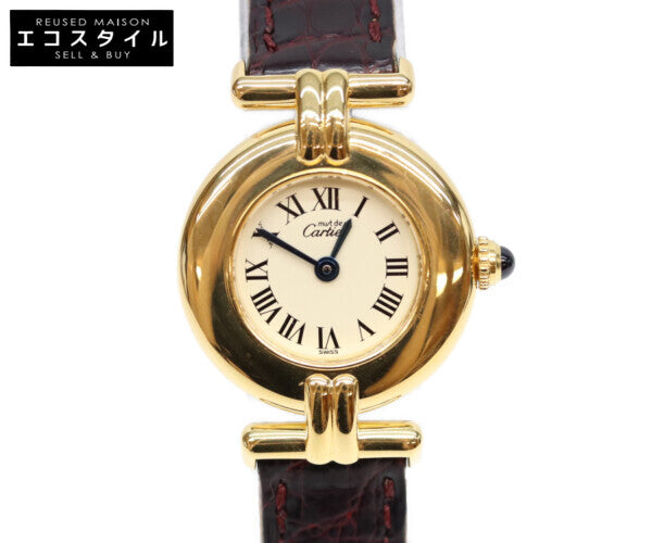 Cartier カルティエ 80-90s W1000654 925 マストコリゼヴェルメイユSM アイボリーローマ文字盤 QZ 革 腕時計
