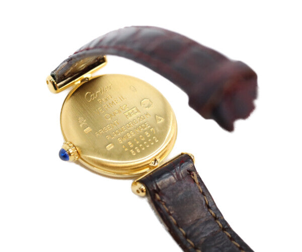 Cartier カルティエ 80-90s W1000654 925 マストコリゼヴェルメイユSM アイボリーローマ文字盤 QZ 革 腕時計