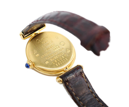 Cartier カルティエ 80-90s W1000654 925 マストコリゼヴェルメイユSM アイボリーローマ文字盤 QZ 革 腕時計