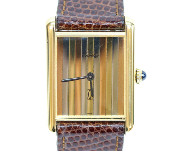 Cartier カルティエ 76ー81年 925 マストタンクヴェルメイユLM トリニティ文字盤 手巻き 革 腕時計