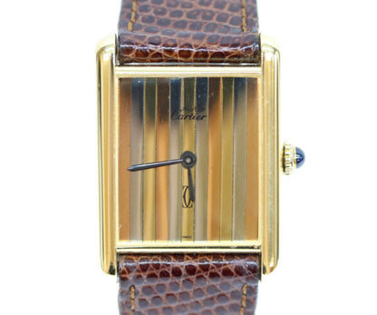 Cartier カルティエ 76ー81年 925 マストタンクヴェルメイユLM トリニティ文字盤 手巻き 革 腕時計