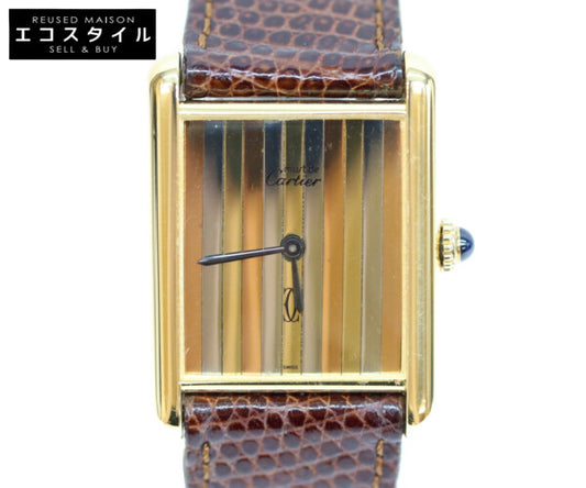 Cartier カルティエ 76ー81年 925 マストタンクヴェルメイユLM トリニティ文字盤 手巻き 革 腕時計